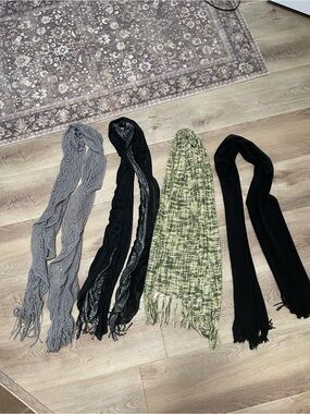 Pack of Women's Fringe Scarves - Black, Gray, Olive